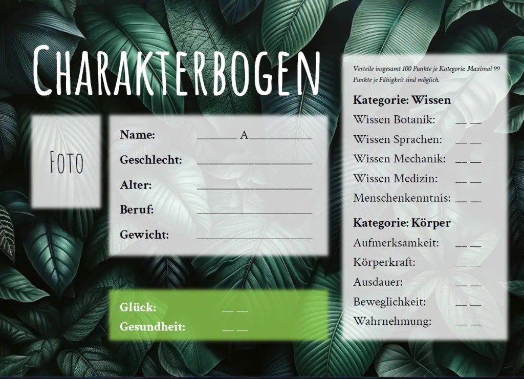 PnP Fairytale Garden Charakterbogen